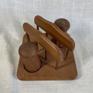 VTG Danish Modern Genuine Teak Wood Salt and Pepper Shakers with Napkin Holder